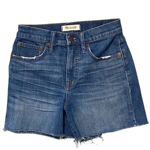 Madewell High-Rise Denim Shorts Blue Medium Wash Raw Hem Size 24